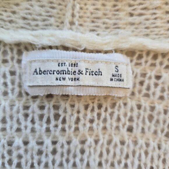 Abercrombie & Fitch Cardigan Women's S Cream Open Weave Wool Blend Casual Cozy - Picture 5 of 9